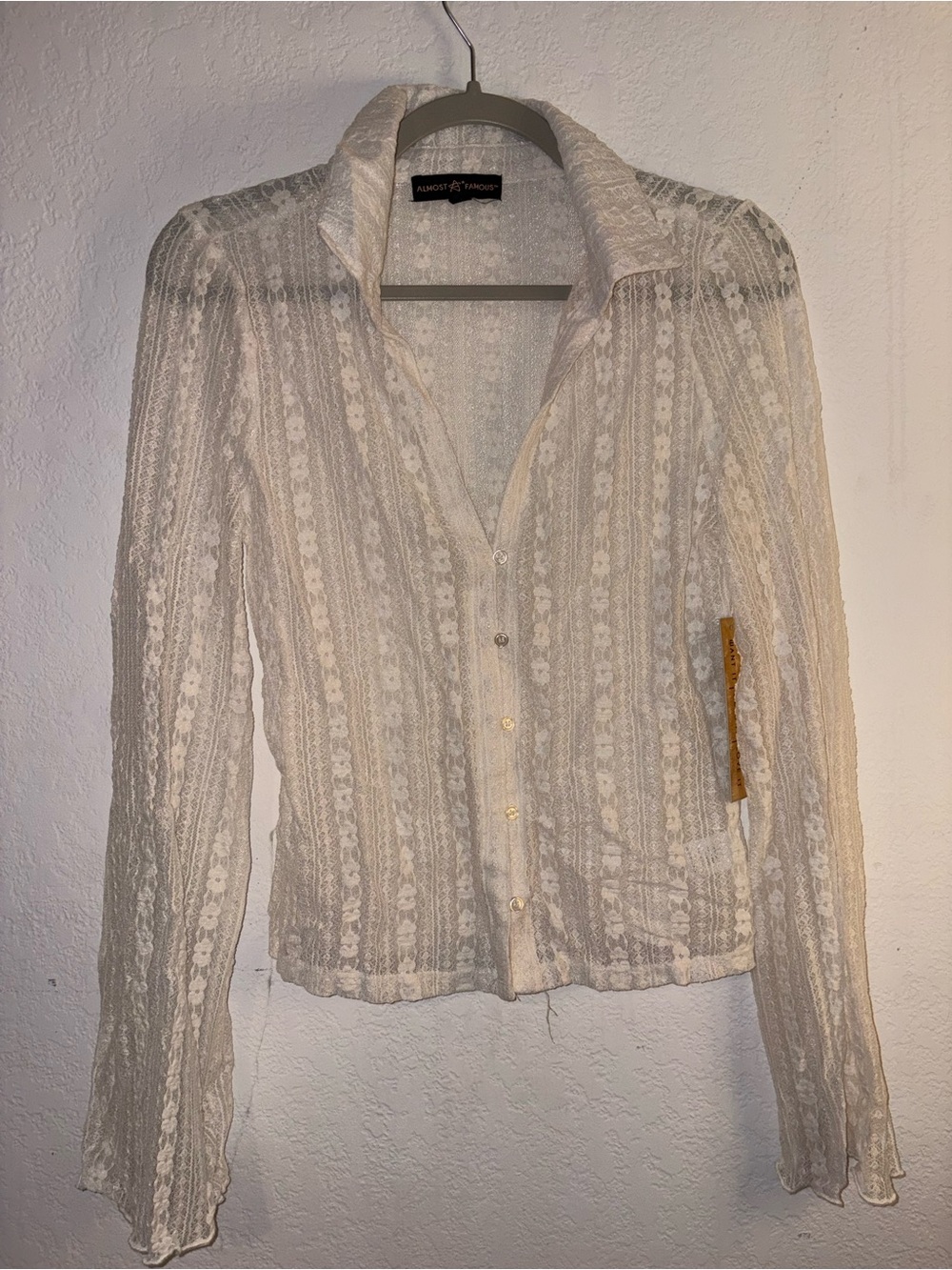 Almost Famous Cream Lace Button-Down Shirt